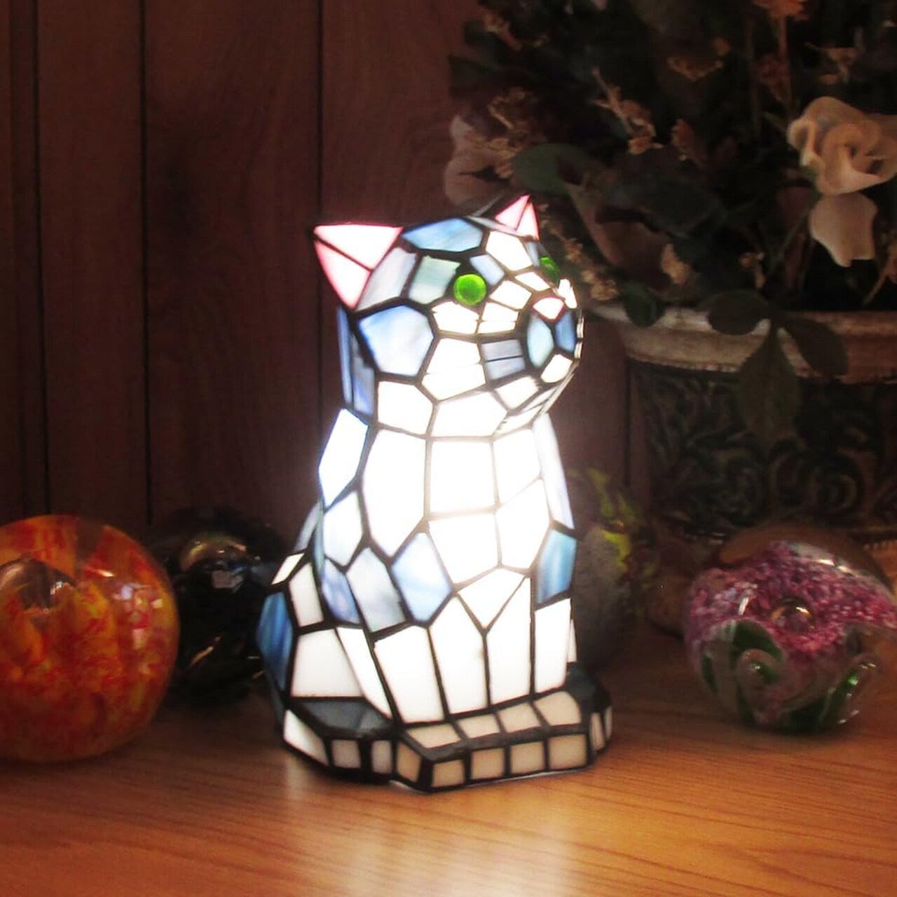 Kitty Tiffany Stained Glass Lamp Base - Perfect for a Living Room, Bedroom, Office, & More